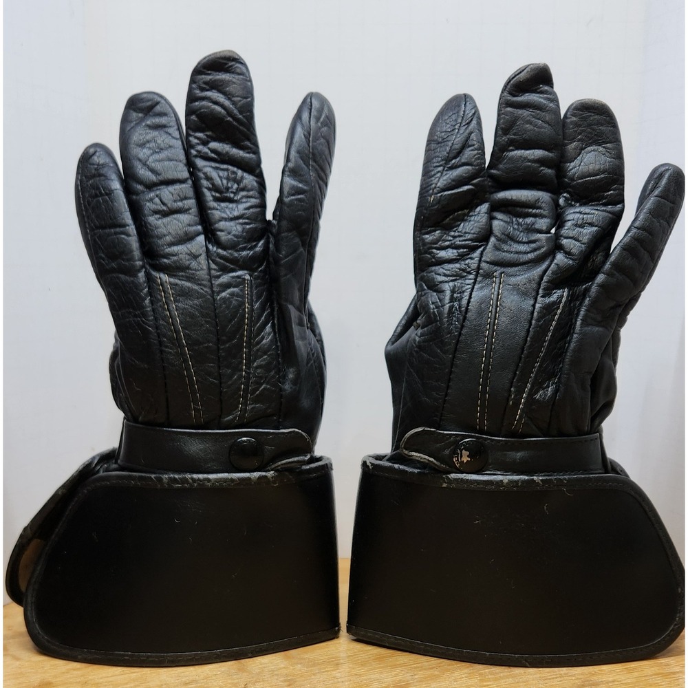 Vintage 50's Harley Davidson Black Leather Gauntlet Motorcycle Gloves Mens 9